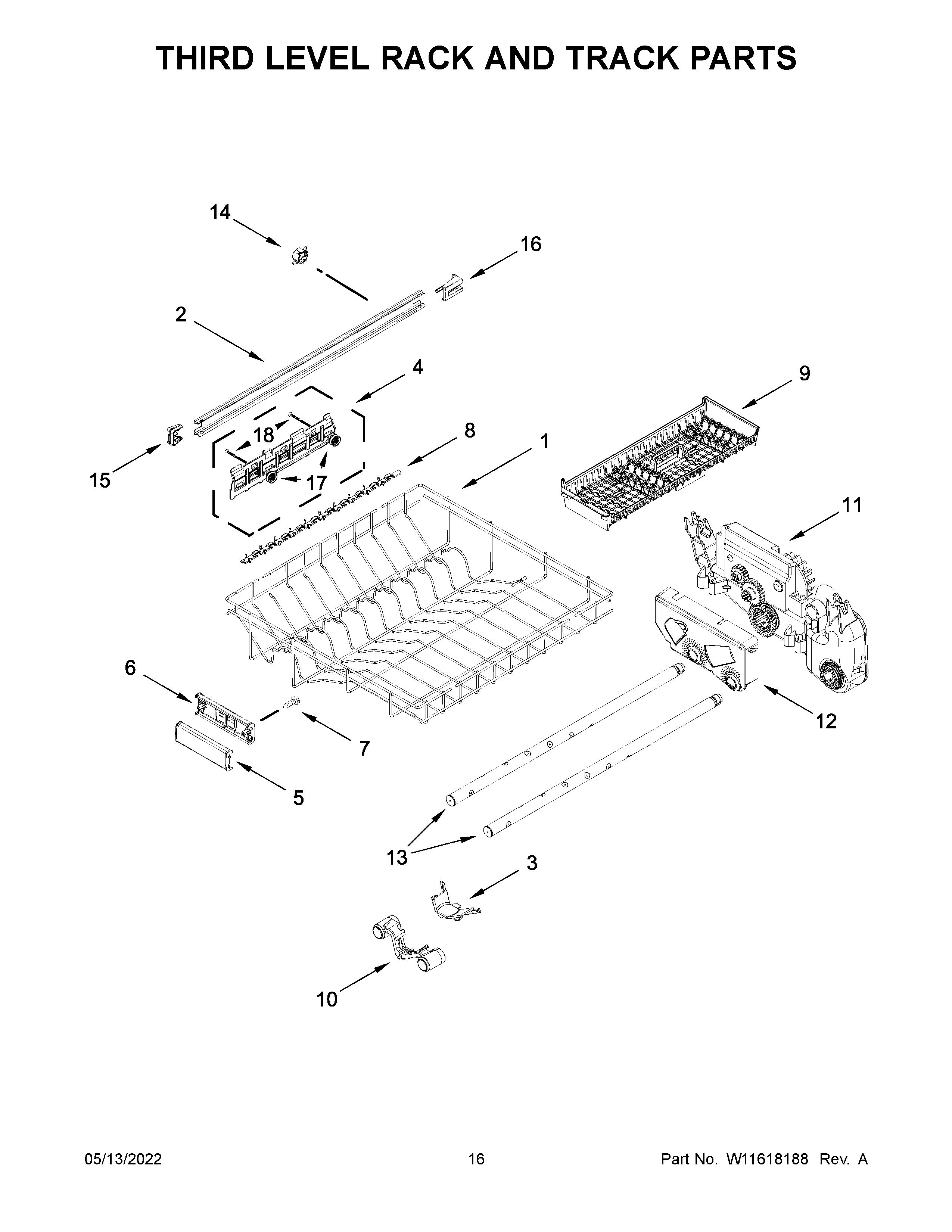 Third level rack and track parts