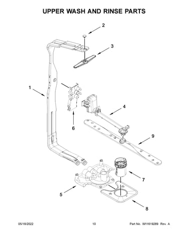 Upper wash and rinse parts