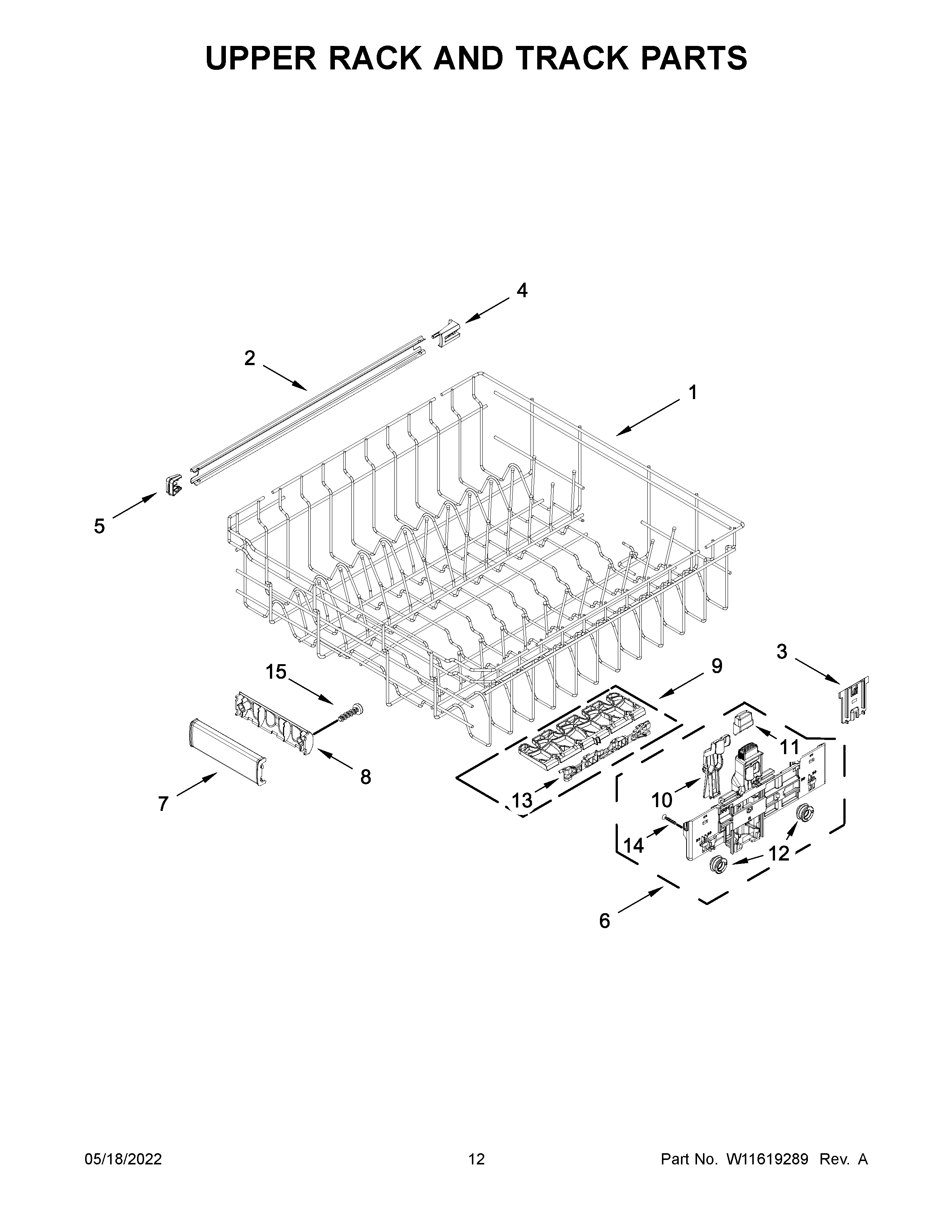 Upper rack and track parts