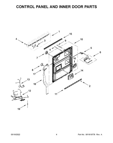 Control panel and inner door parts
