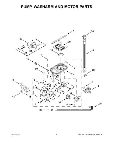 Pump, washarm and motor parts
