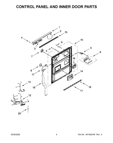 Control panel and inner door parts