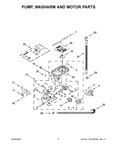 Pump, washarm and motor parts