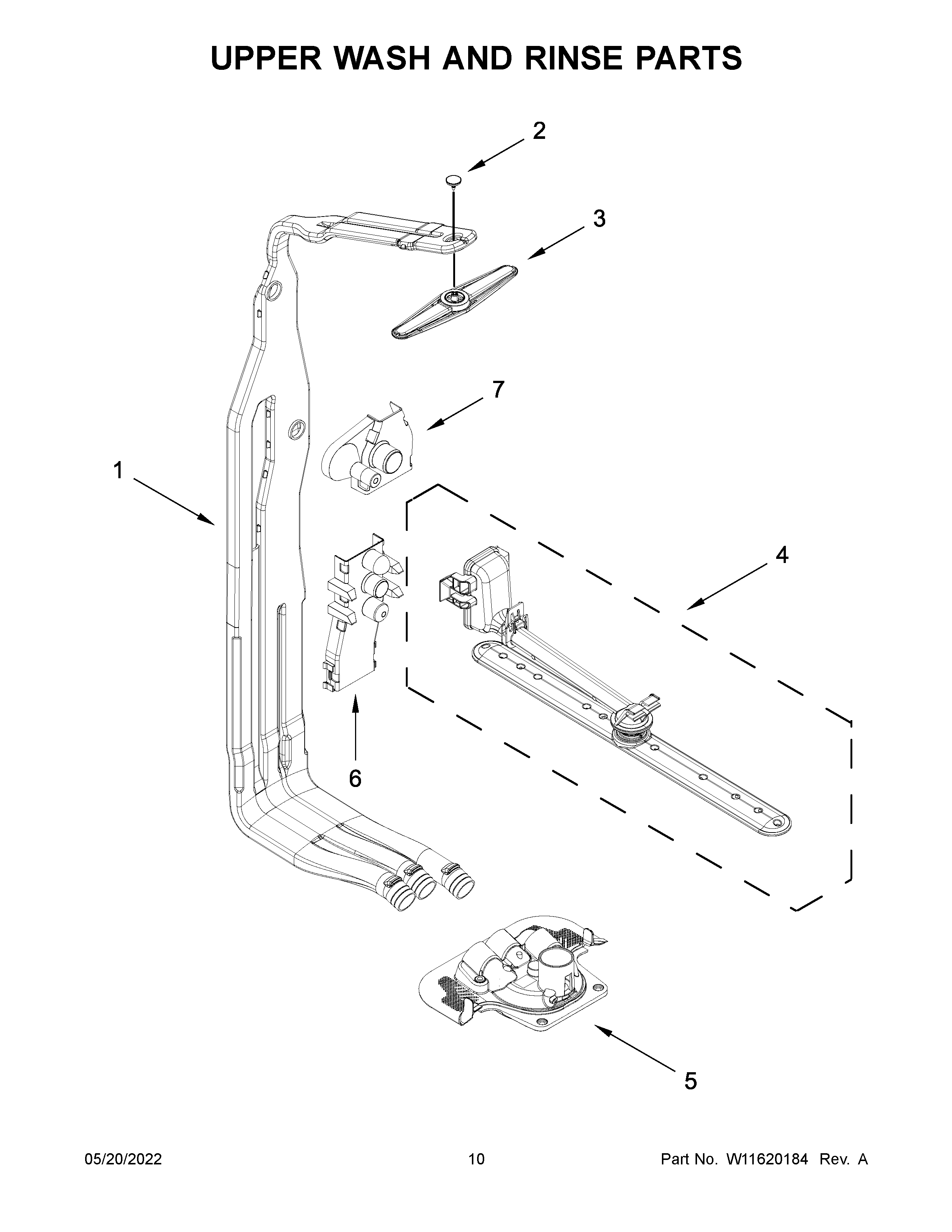 Upper wash and rinse parts