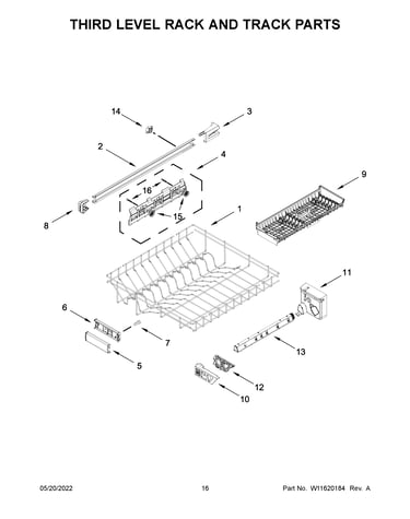 Third level rack and track parts