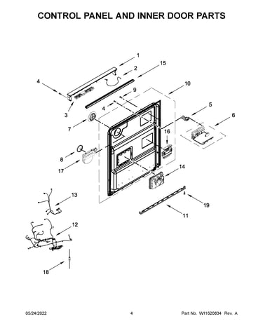 Control panel and inner door parts