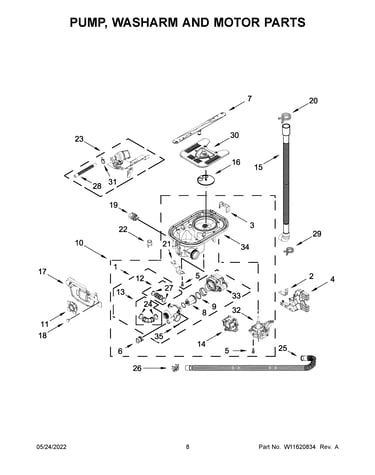 Pump, washarm and motor parts