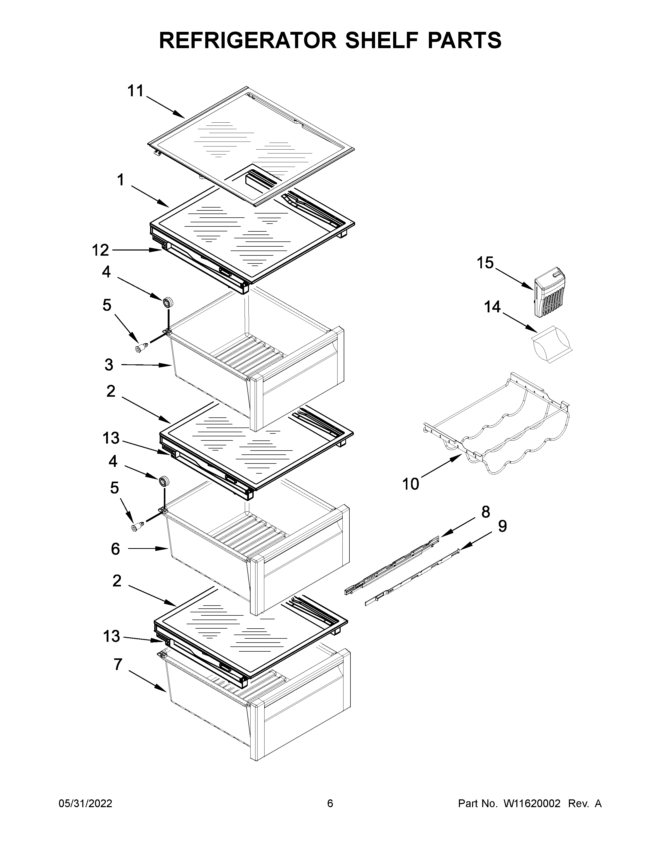 Refrigerator shelf parts