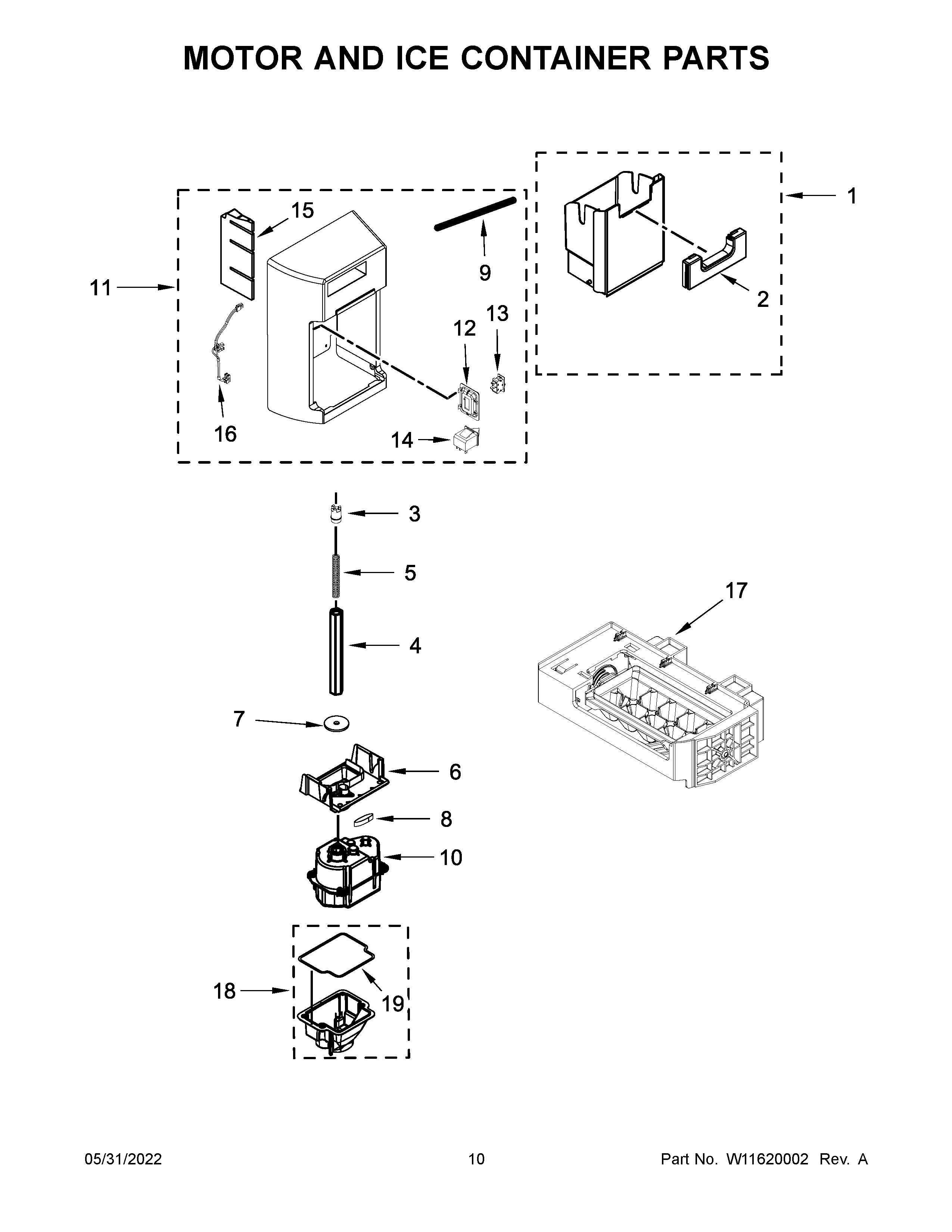 Motor and ice container parts