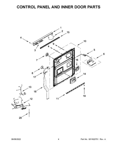 Control panel and inner door parts