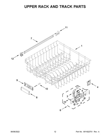 Upper rack and track parts