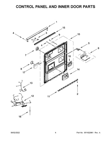 Control panel and inner door parts