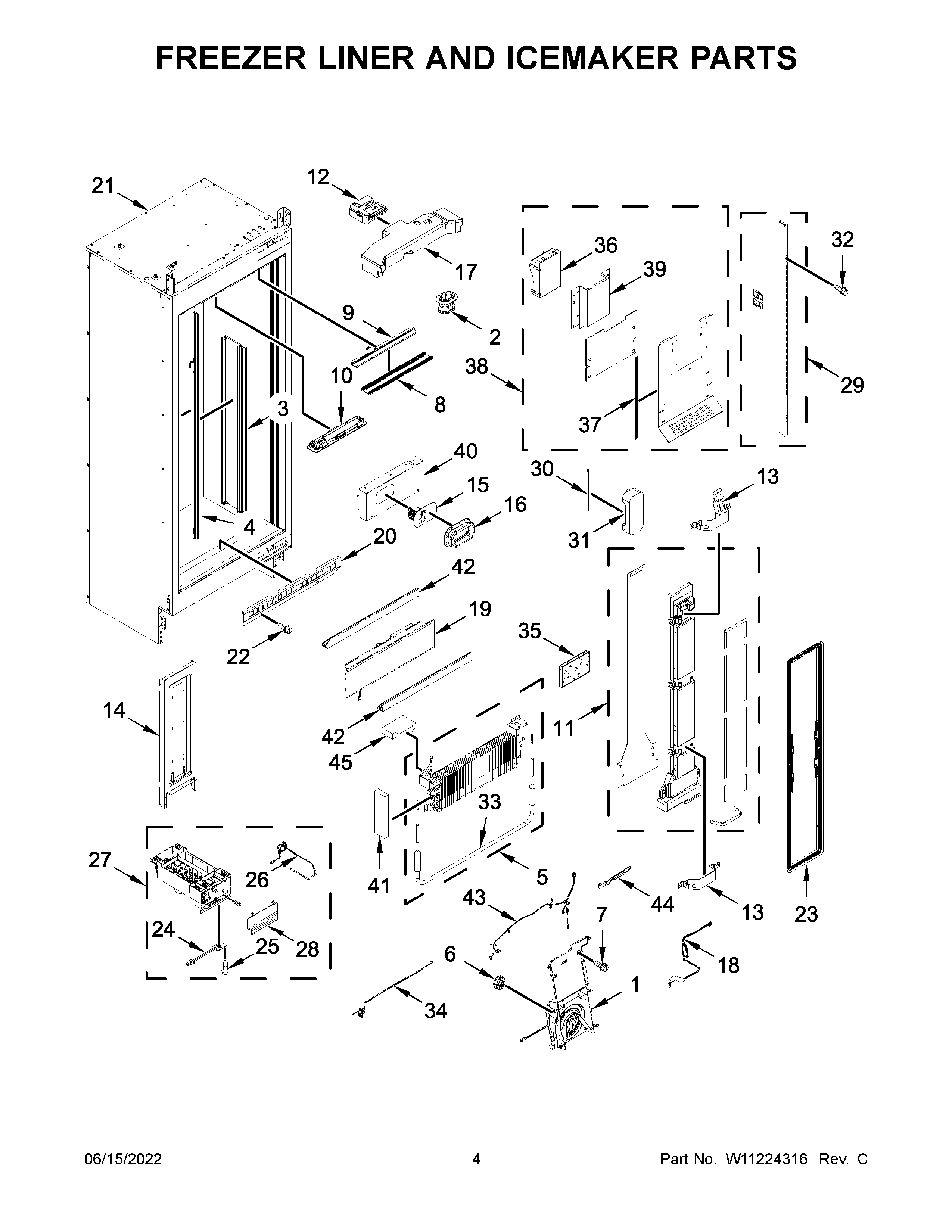 FREEZER LINER AND ICEMAKER PARTS