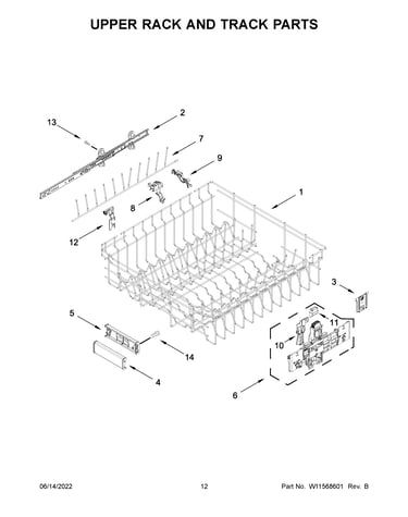 Upper rack and track parts