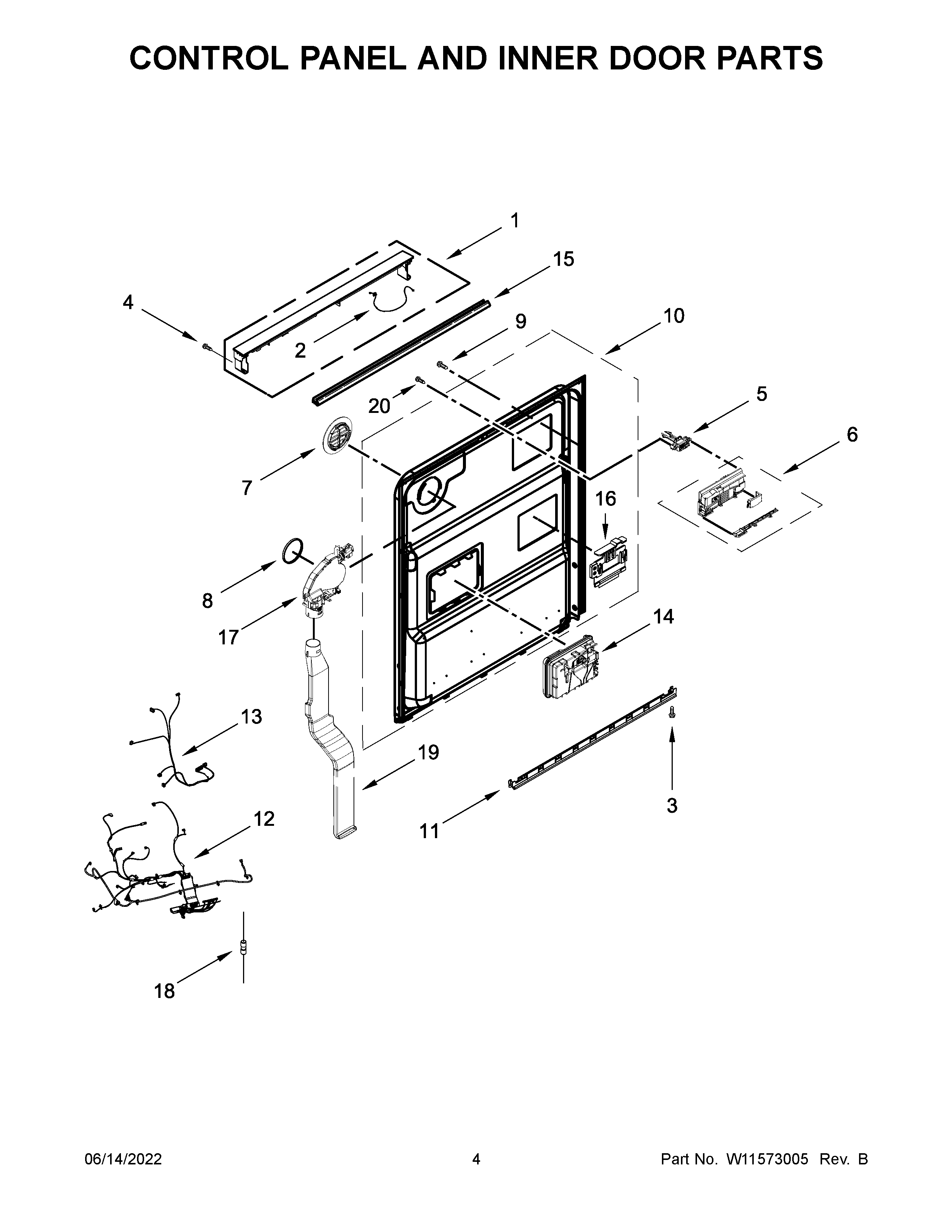 Control panel and inner door parts