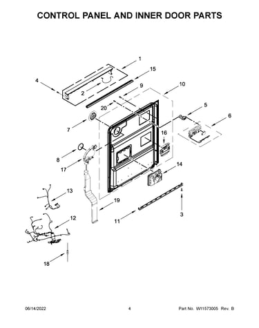 Control panel and inner door parts