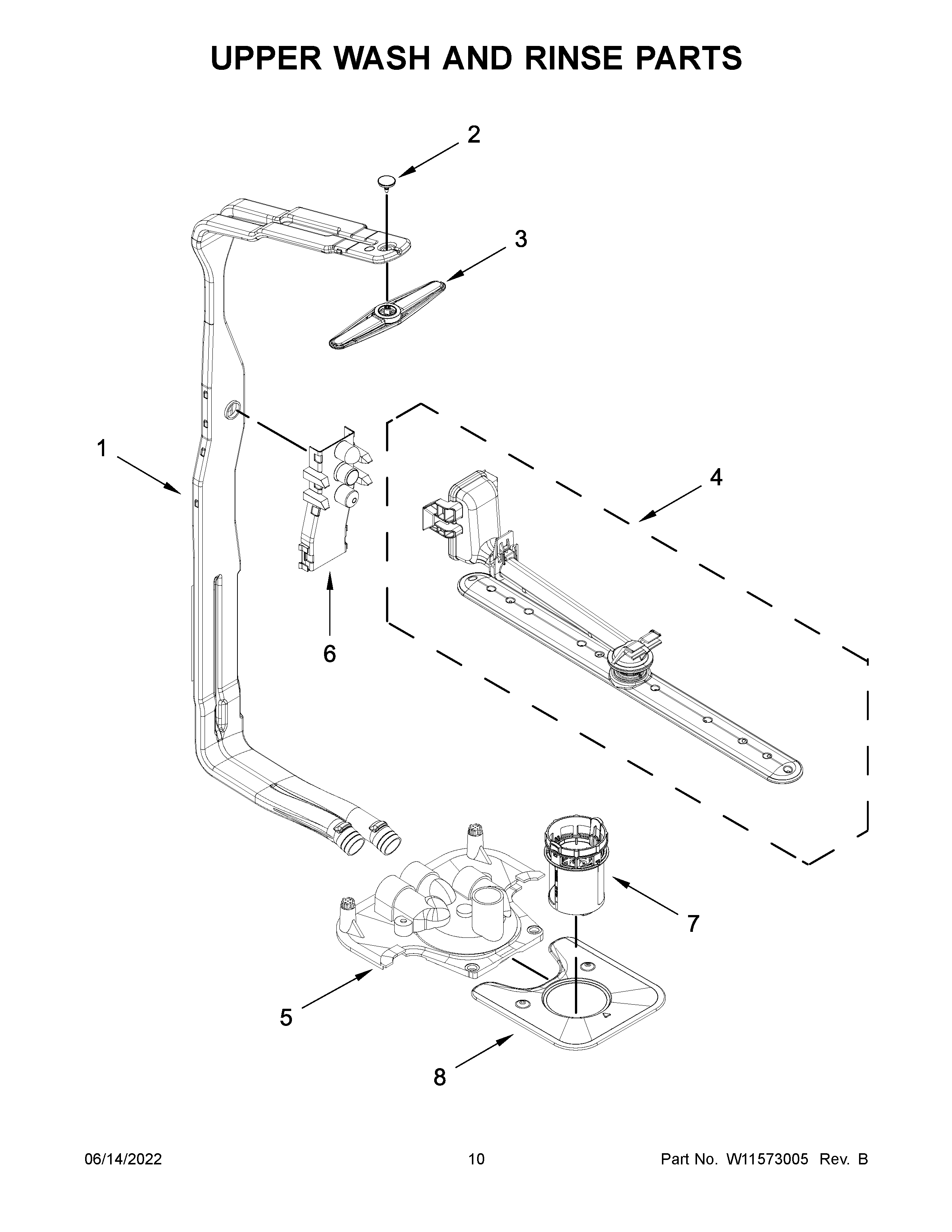 Upper wash and rinse parts
