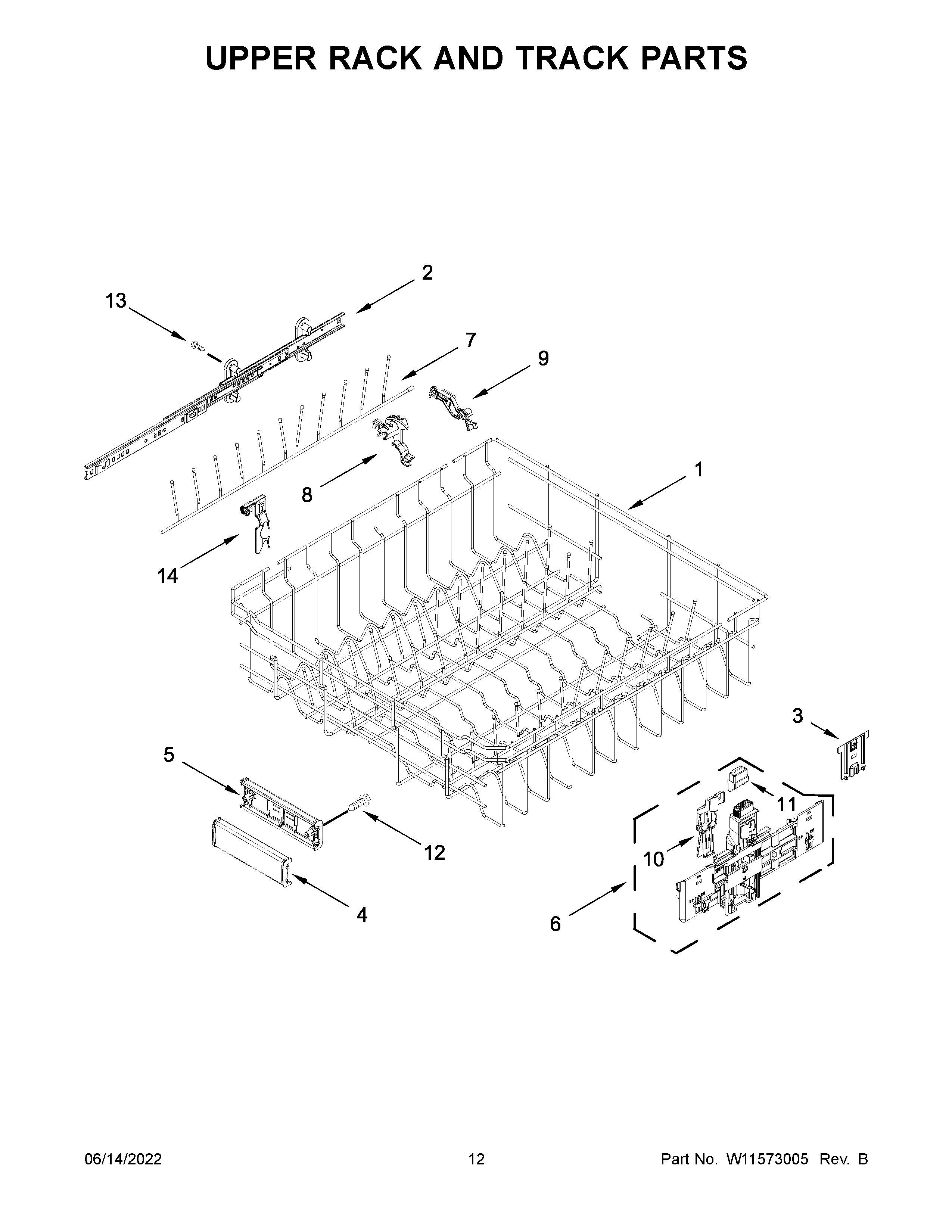 Upper rack and track parts