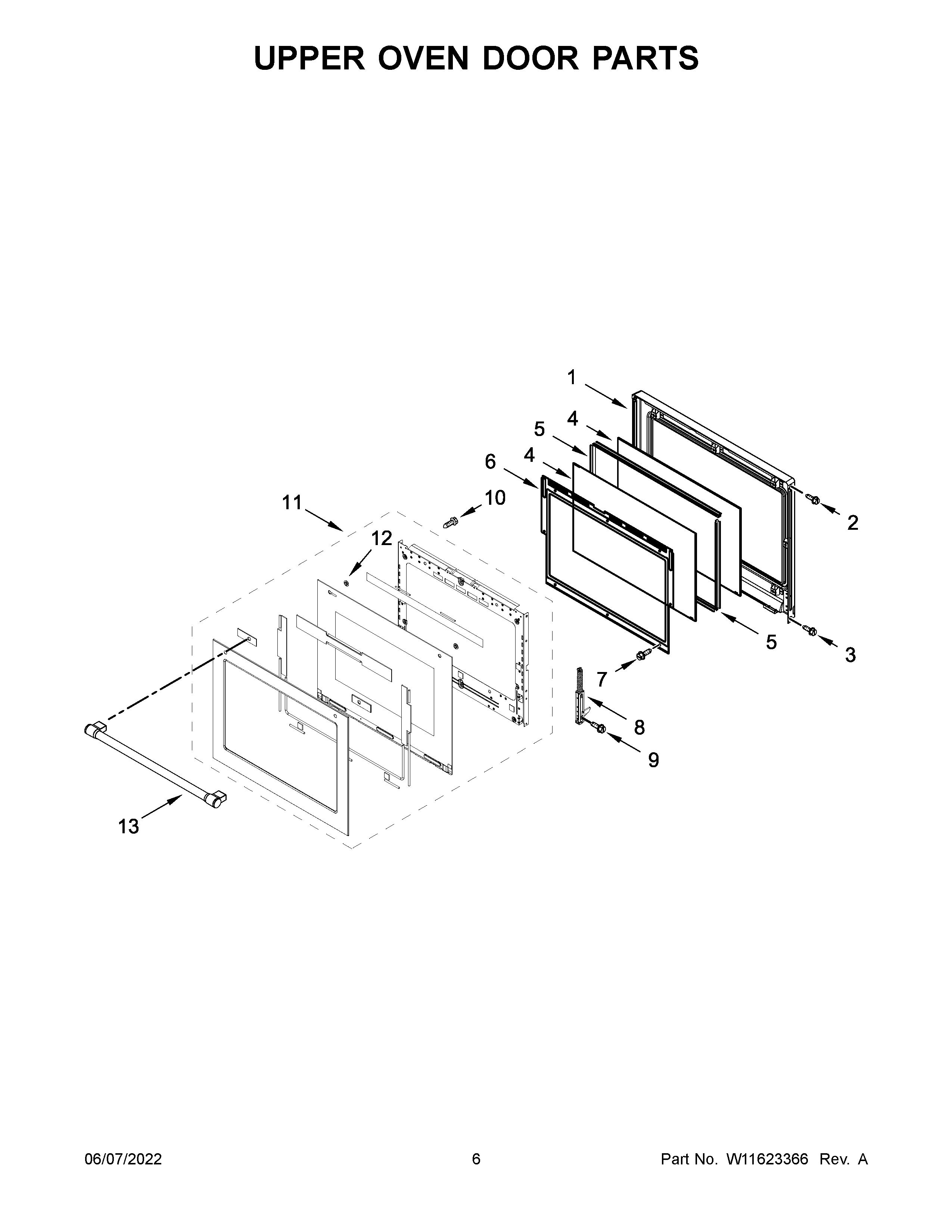 Upper oven door parts