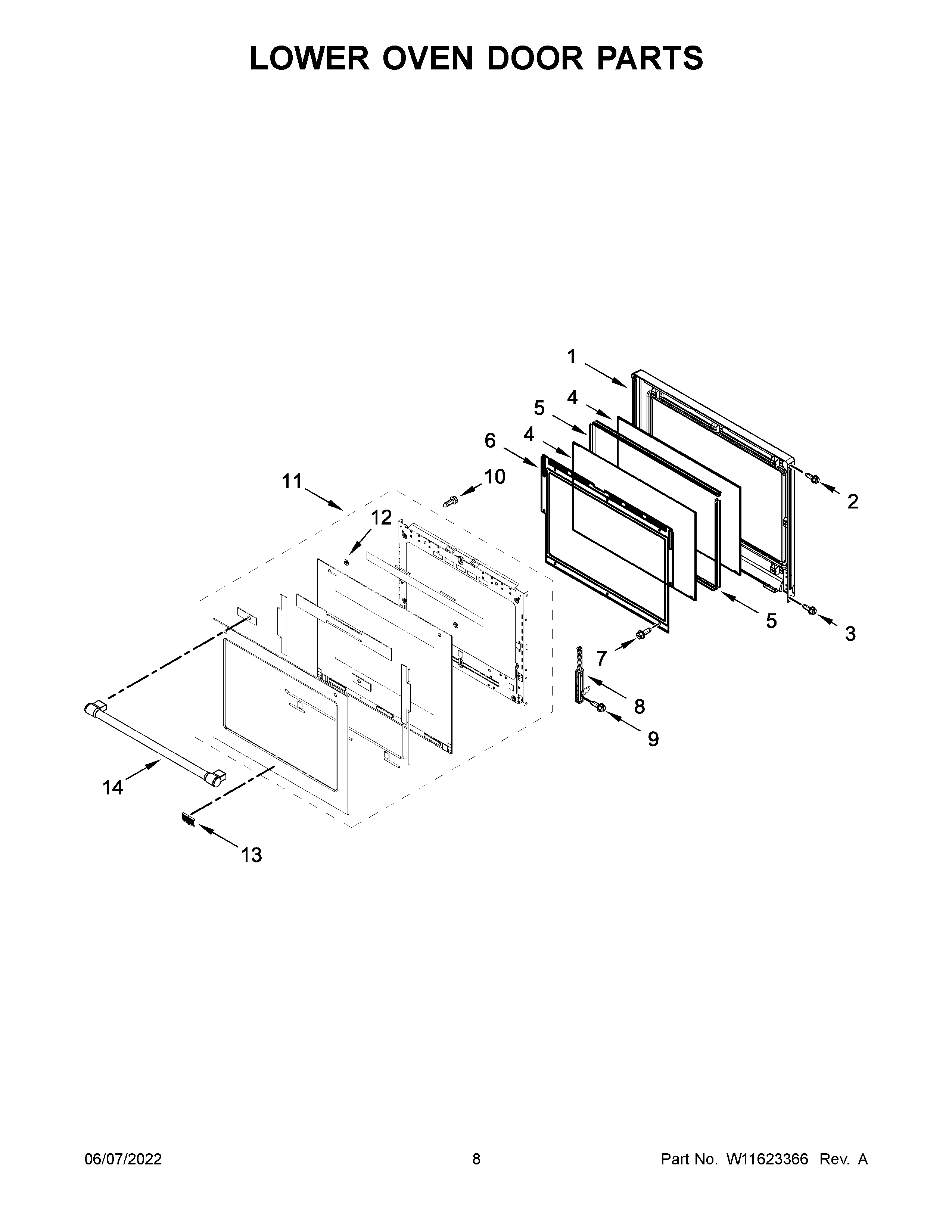 Lower oven door parts