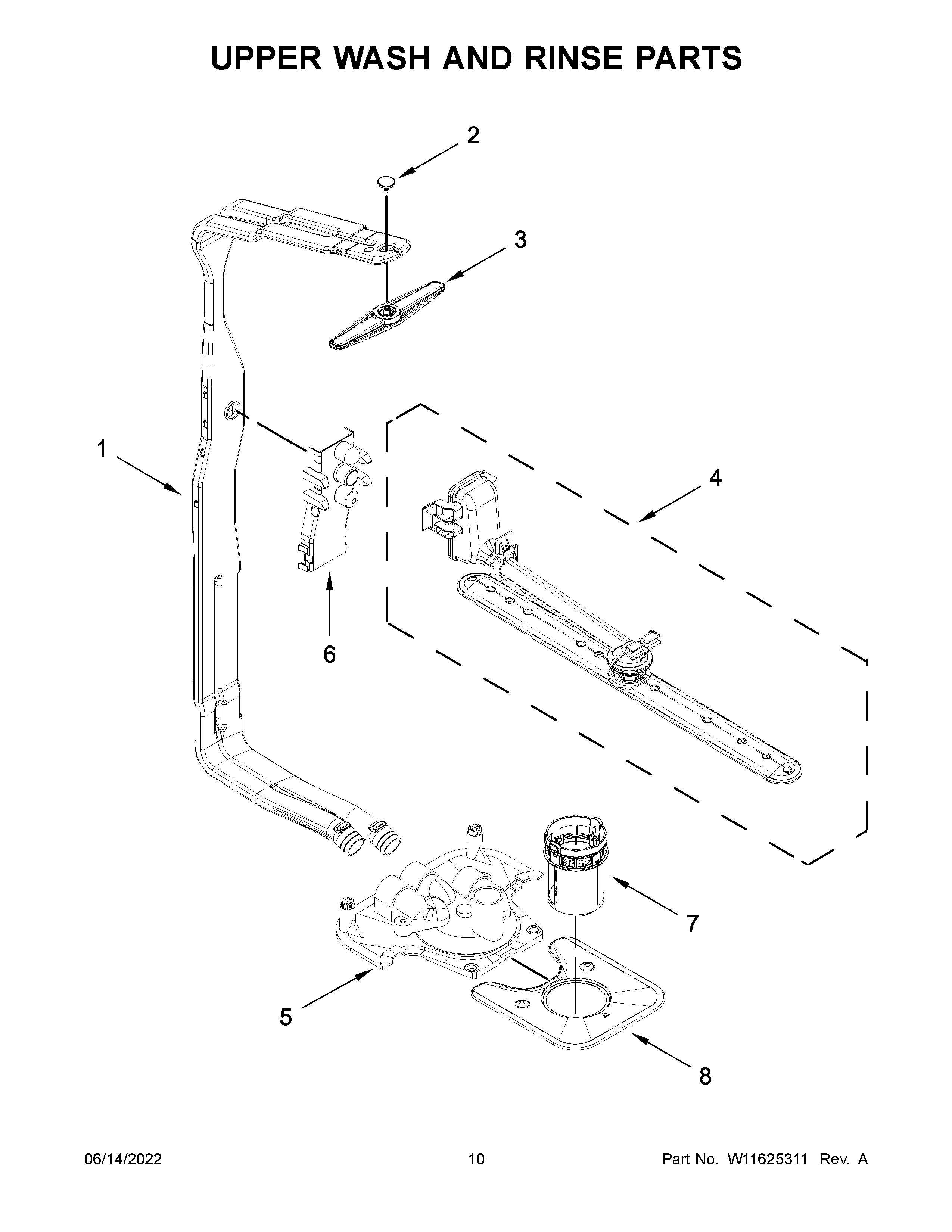 Upper wash and rinse parts