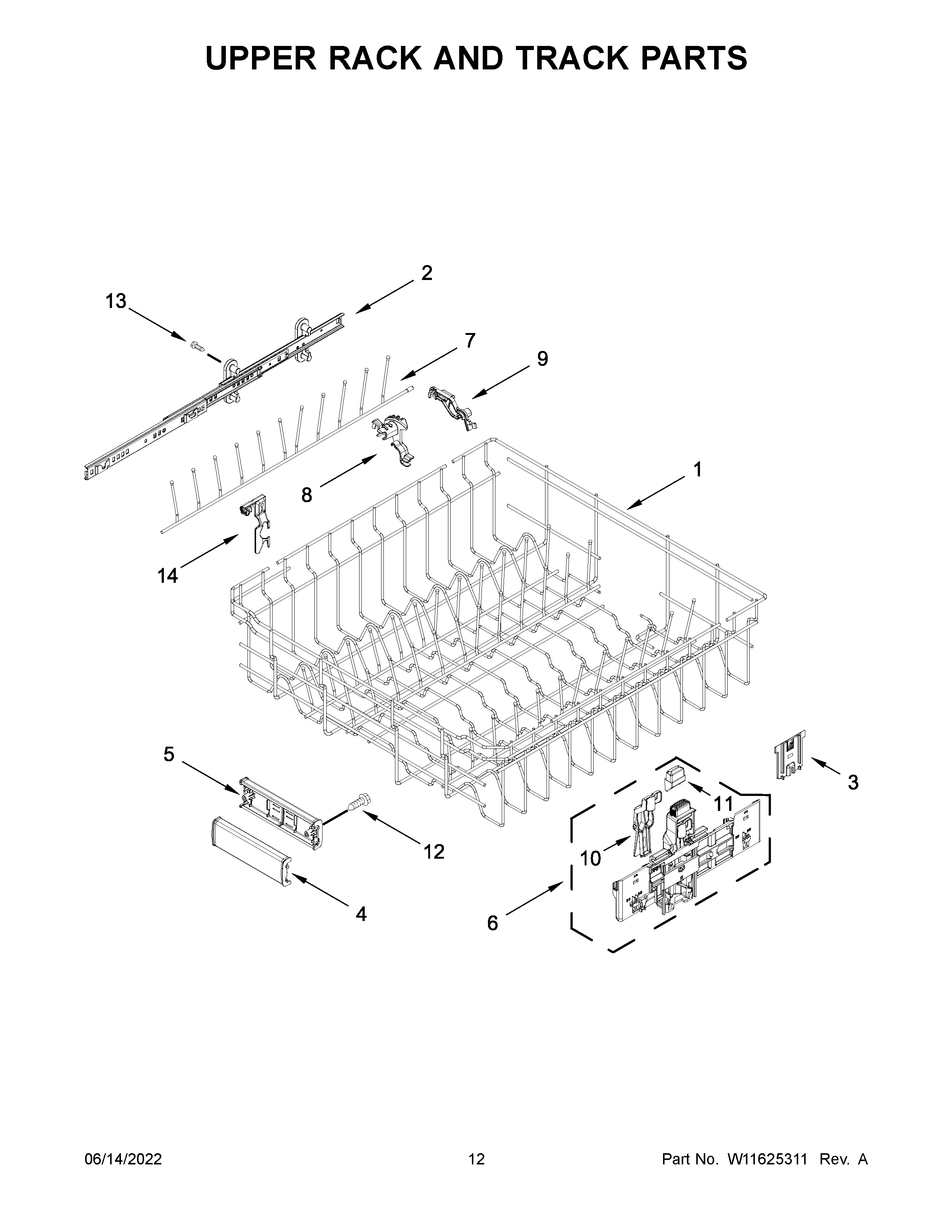 Upper rack and track parts