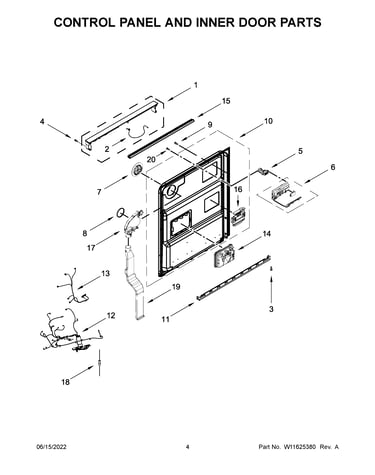 Control panel and inner door parts