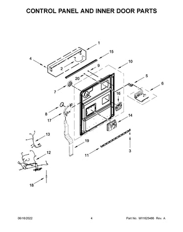 Control panel and inner door parts