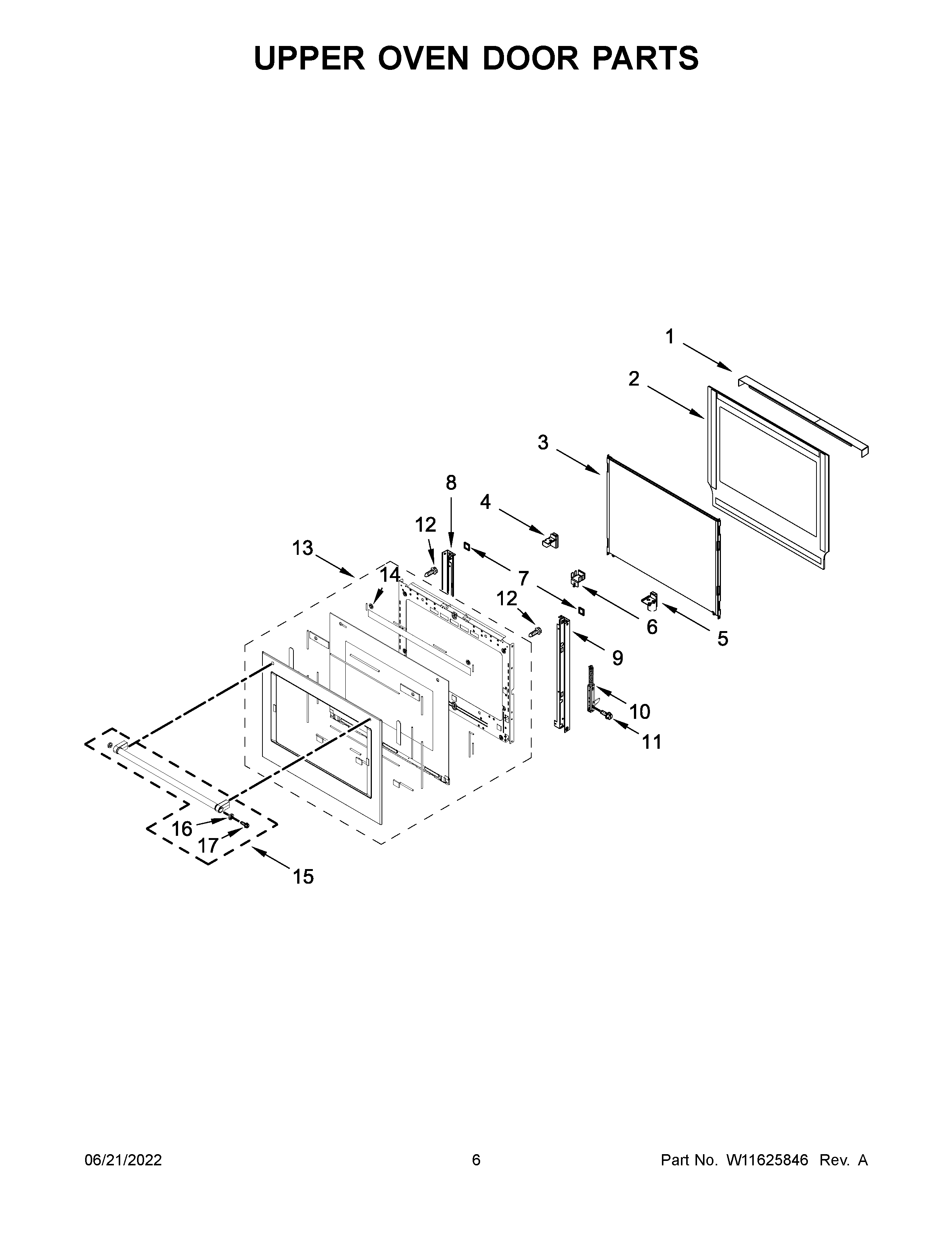 Upper oven door parts