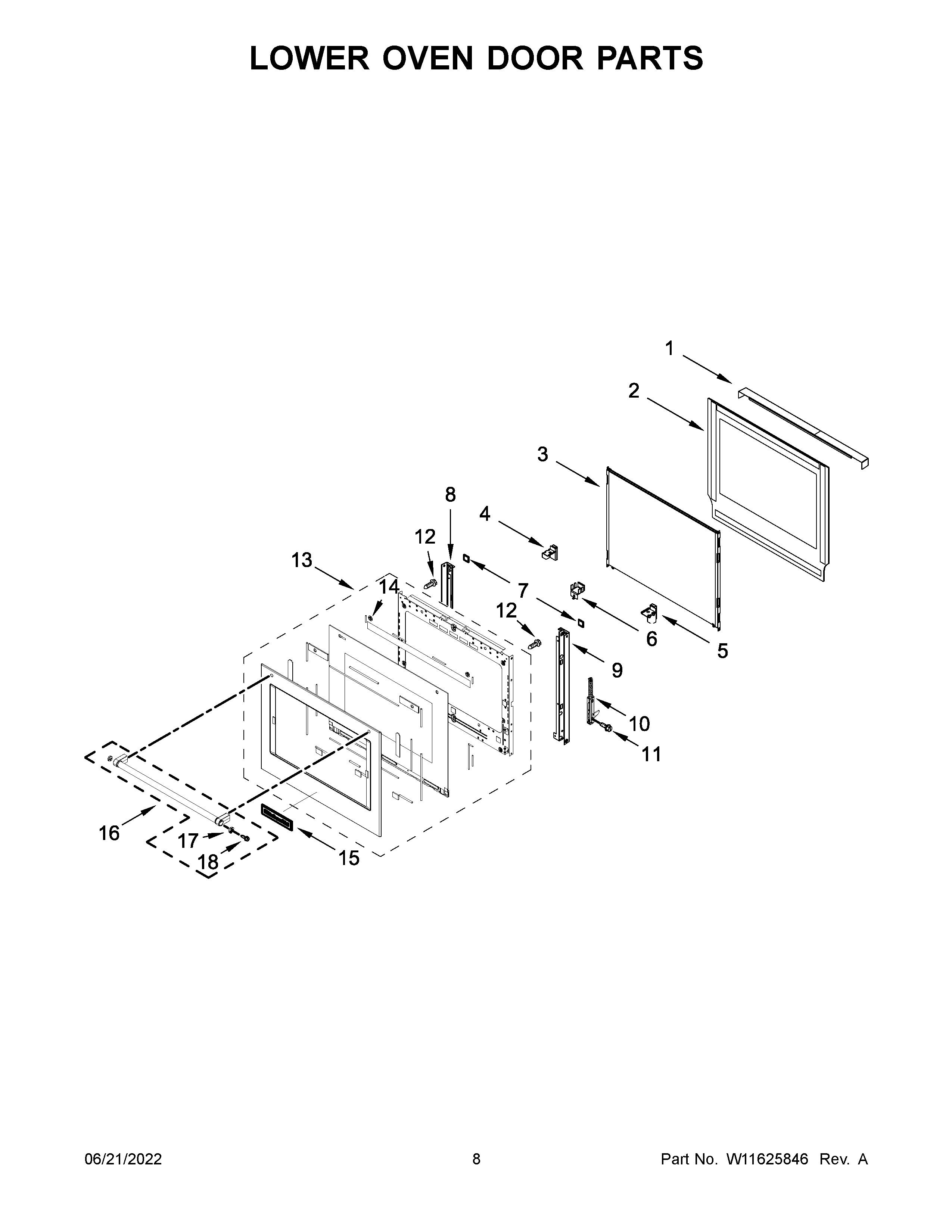 Lower oven door parts