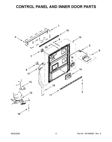 Control panel and inner door parts