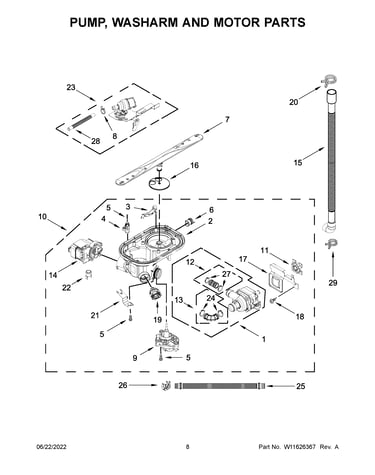Pump, washarm and motor parts