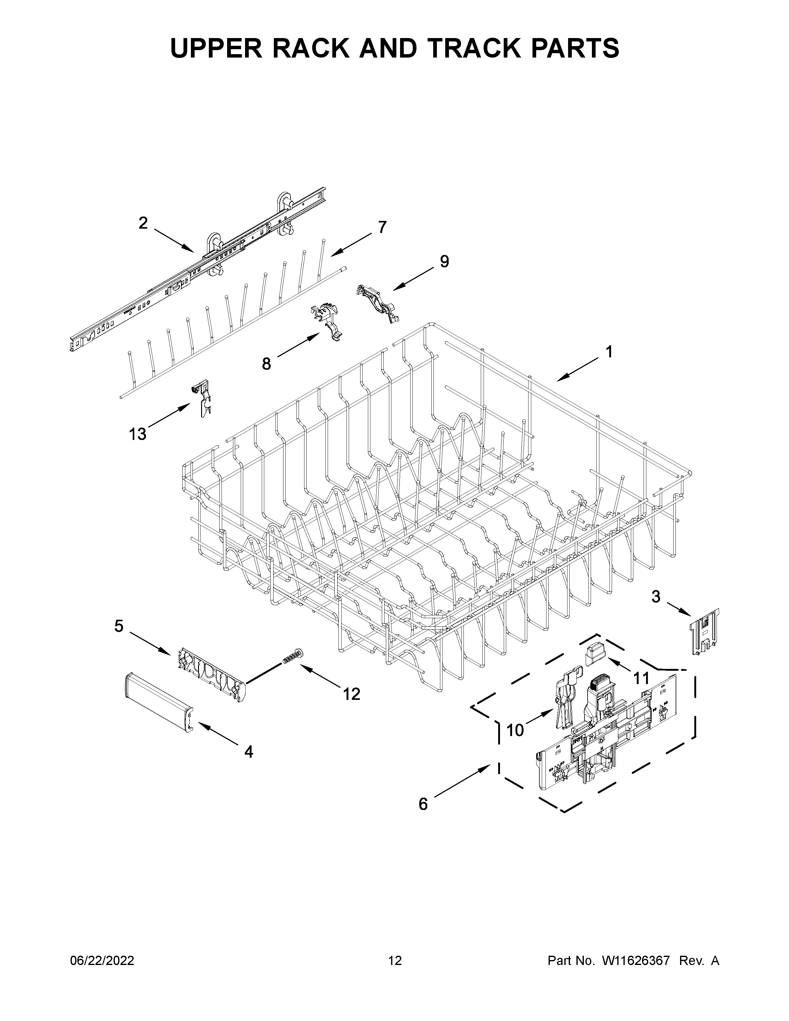 Upper rack and track parts