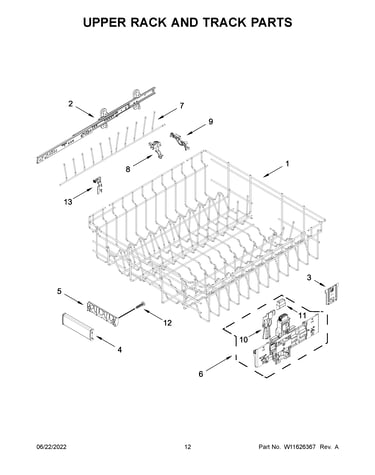 Upper rack and track parts