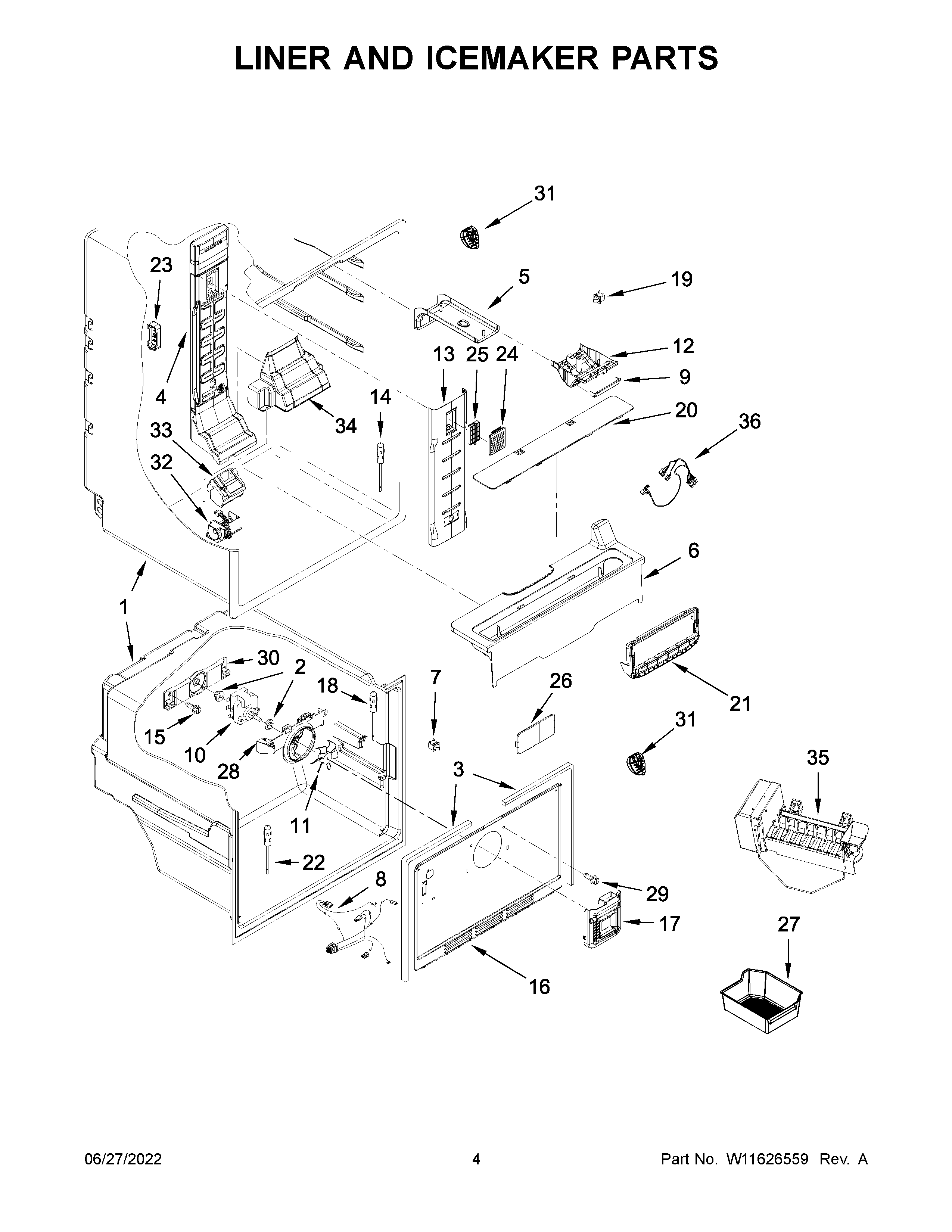 Liner and icemaker parts