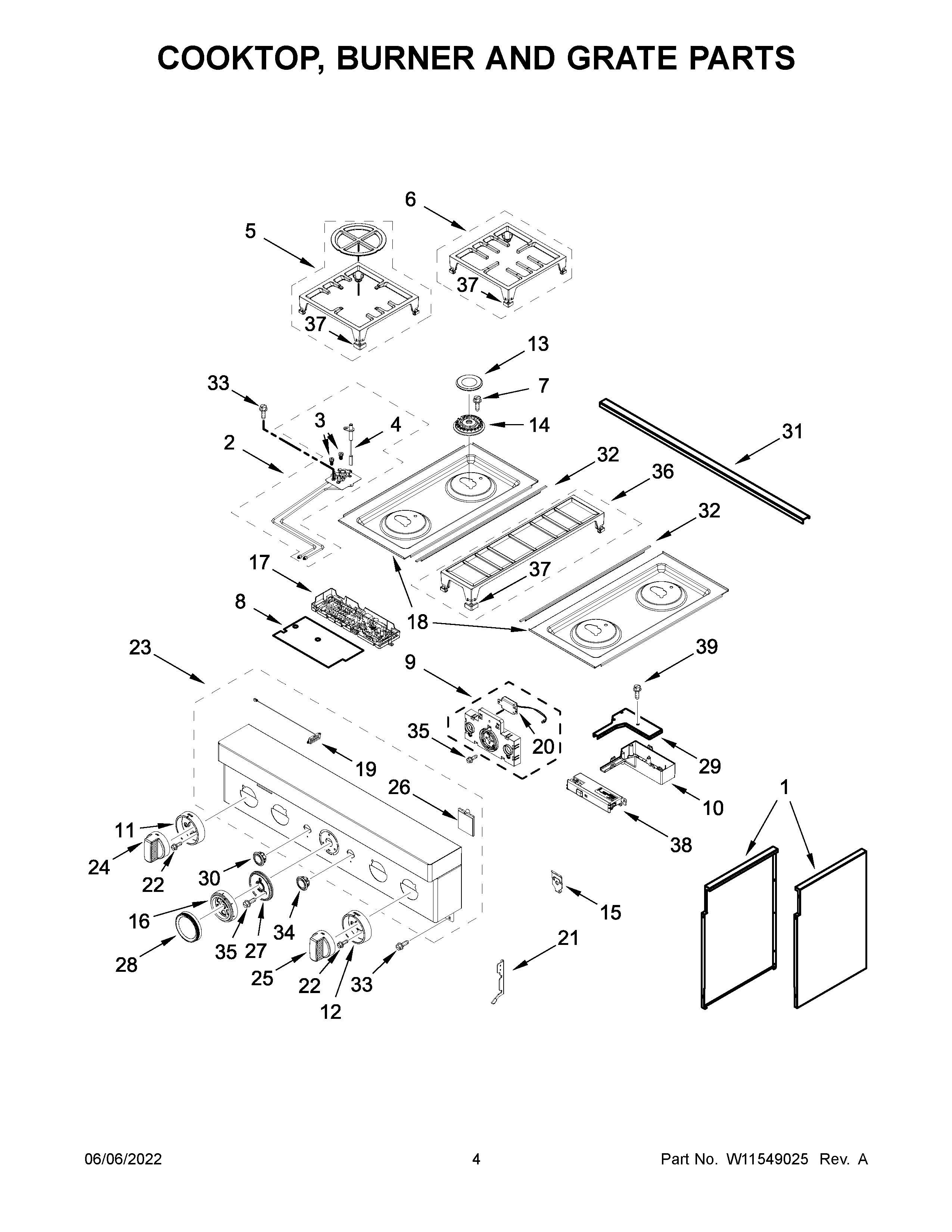 COOKTOP, BURNER AND GRATE PARTS