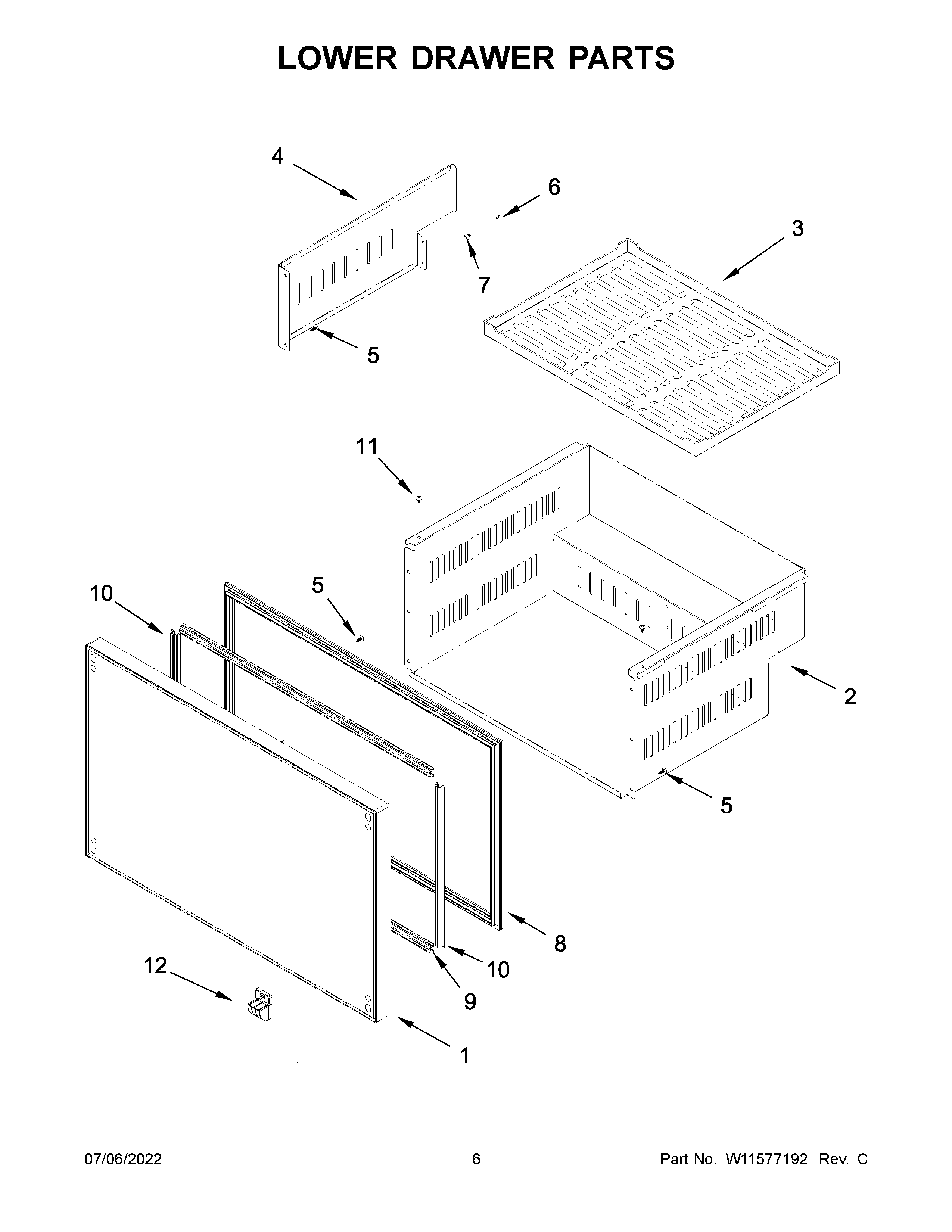 Lower drawer parts
