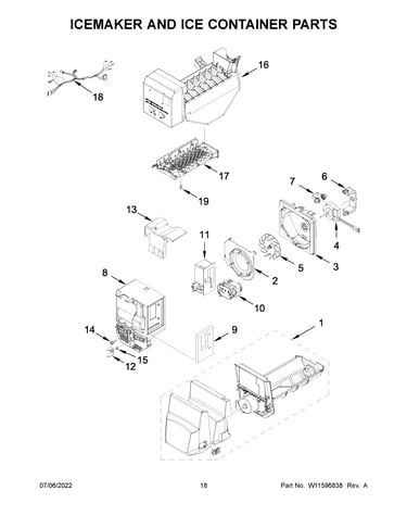 Icemaker and ice container parts