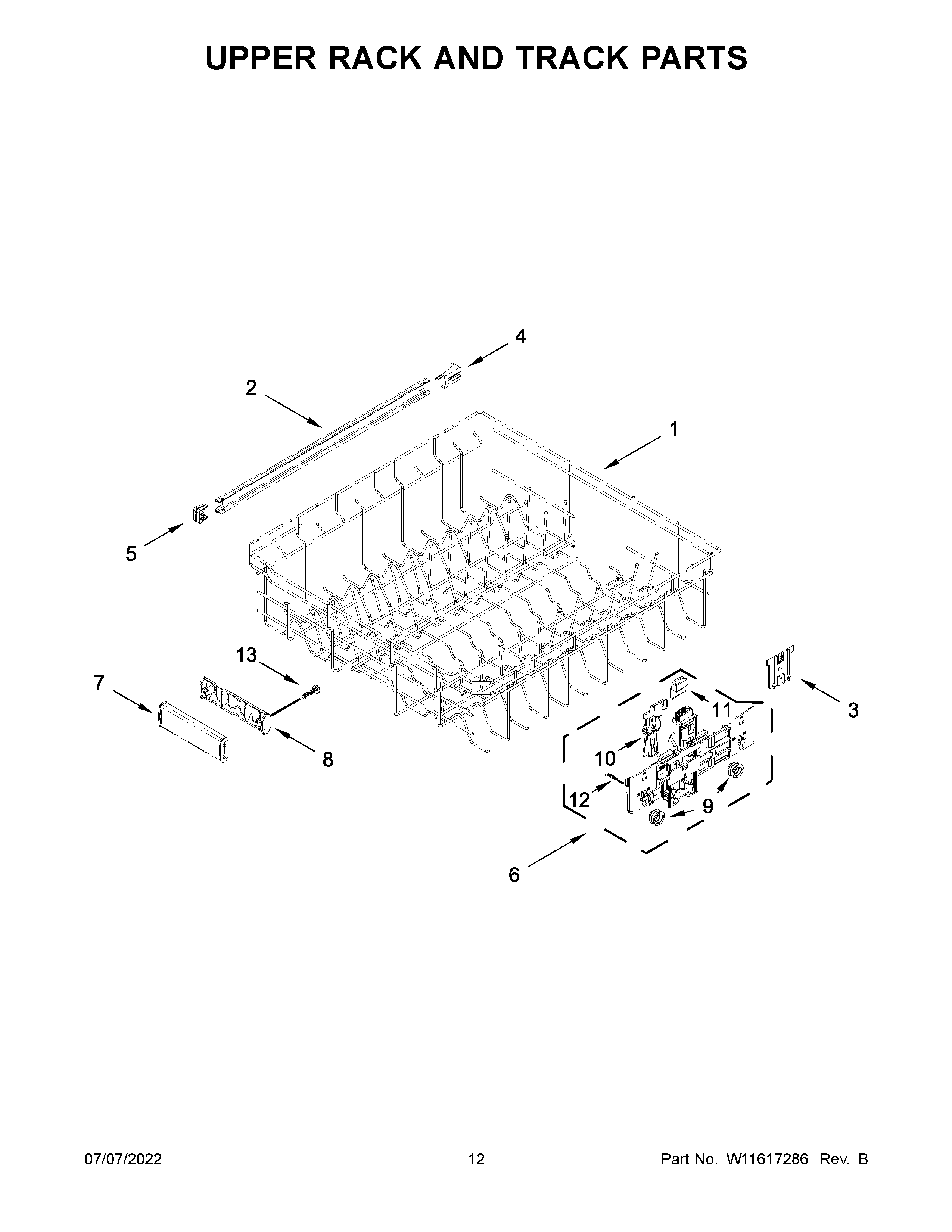 Upper rack and track parts