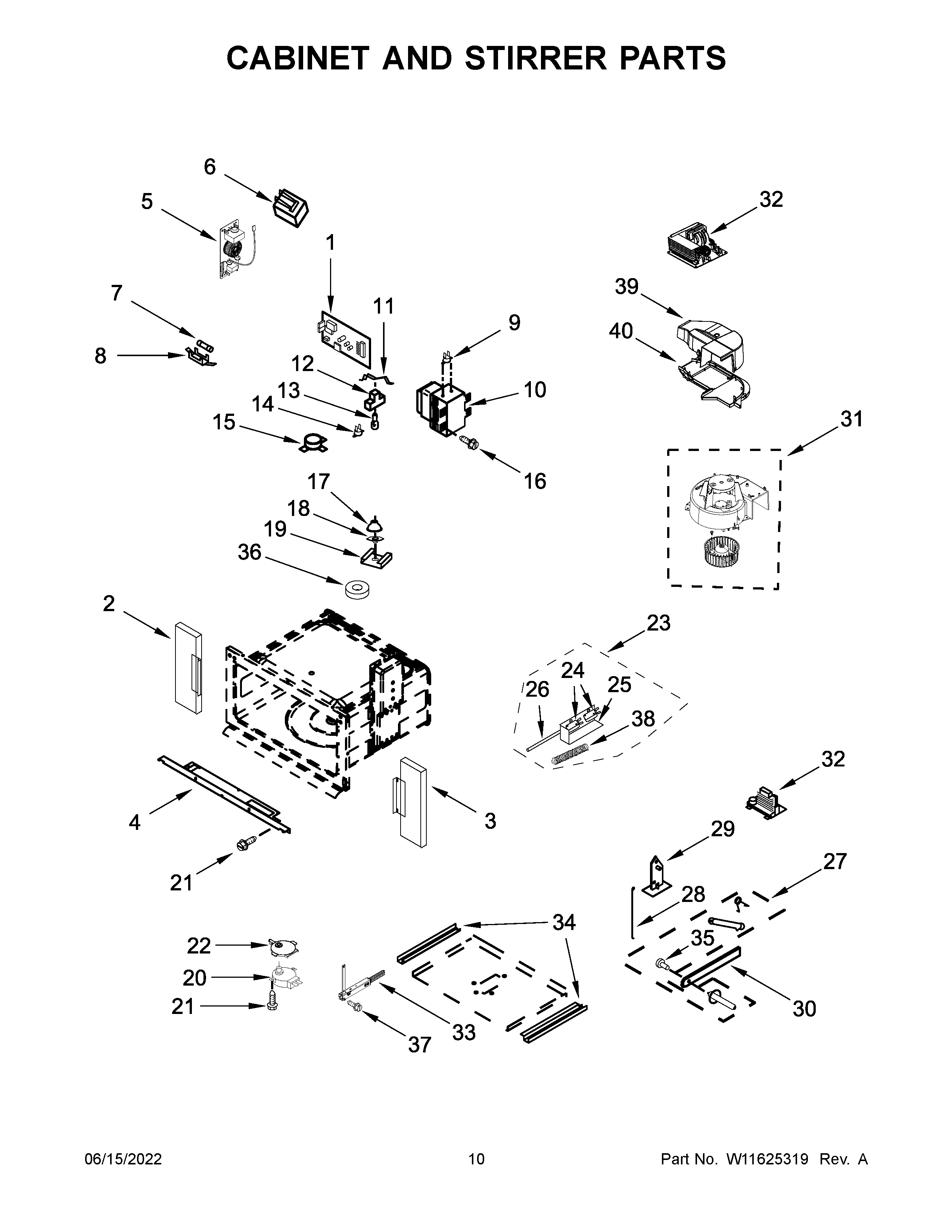 Cabinet and stirrer parts
