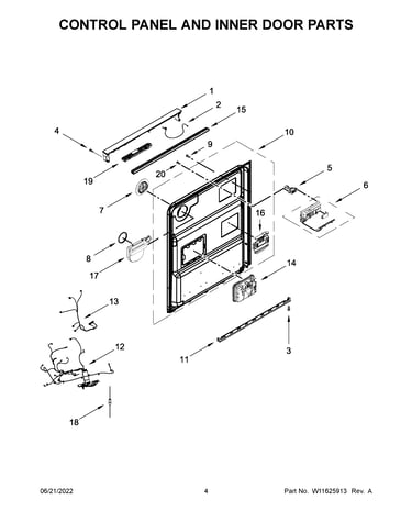 Control panel and inner door parts