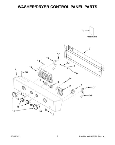Washer/dryer control panel parts