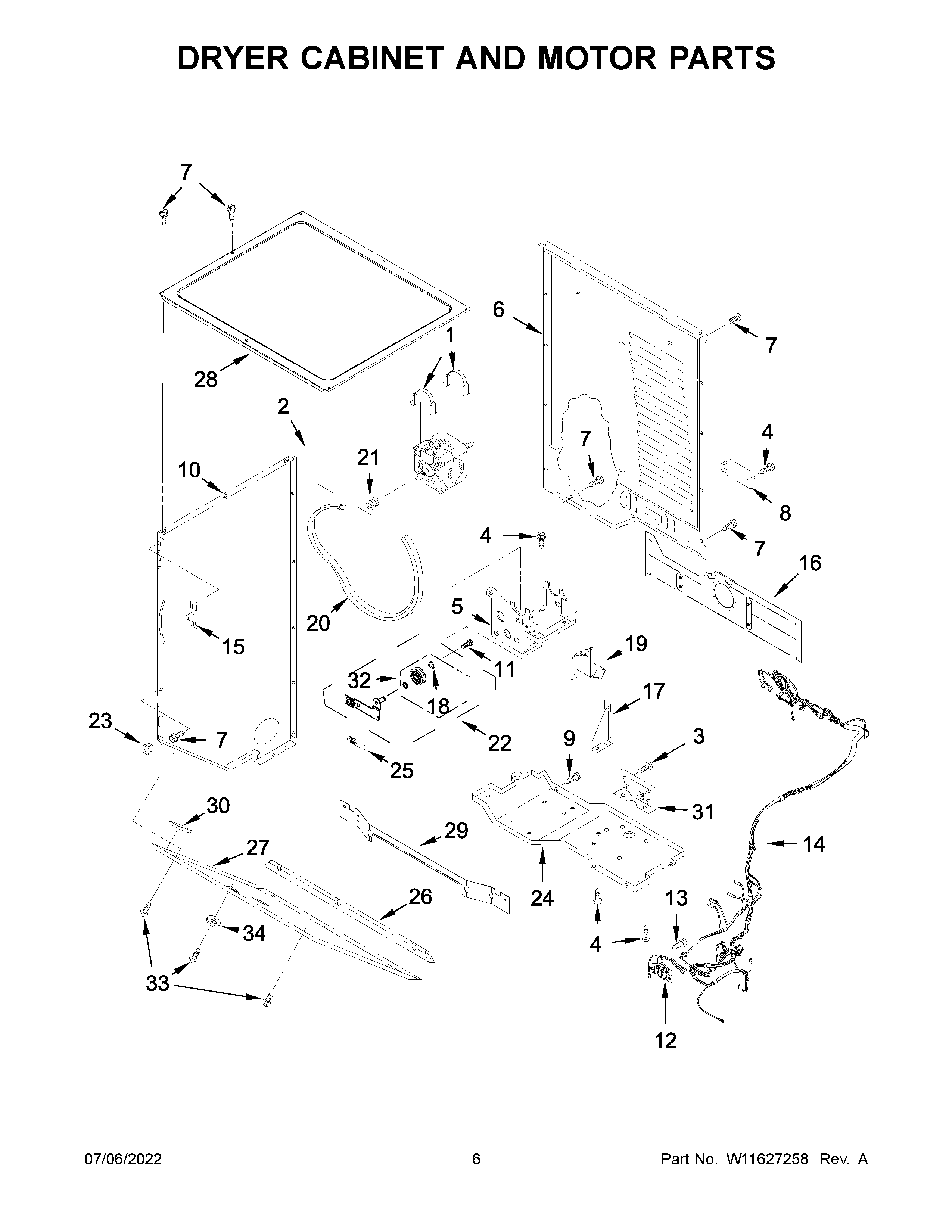 Dryer cabinet and motor parts