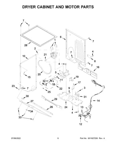 Dryer cabinet and motor parts