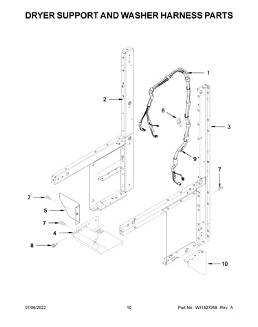 Dryer support and washer harness parts