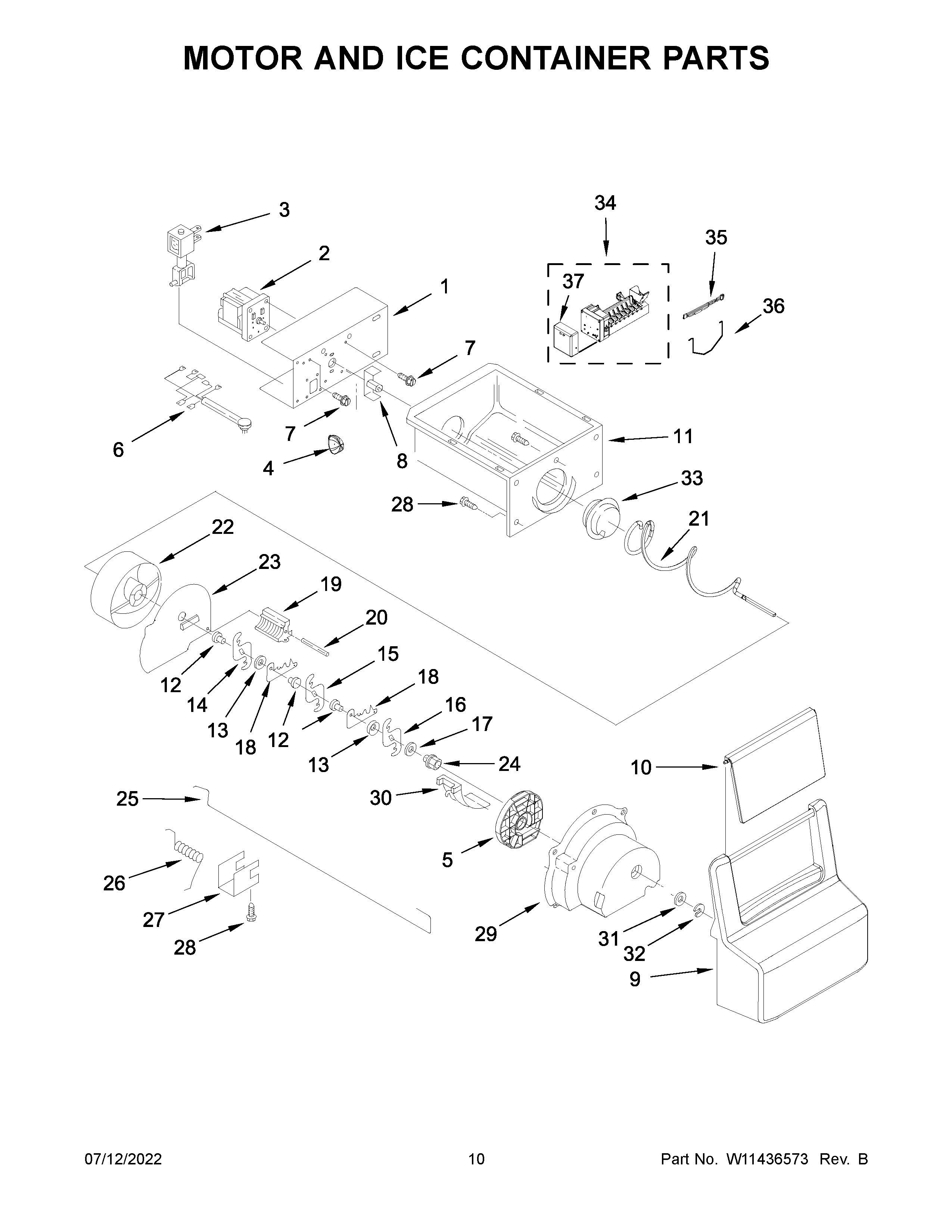 Motor and ice container parts
