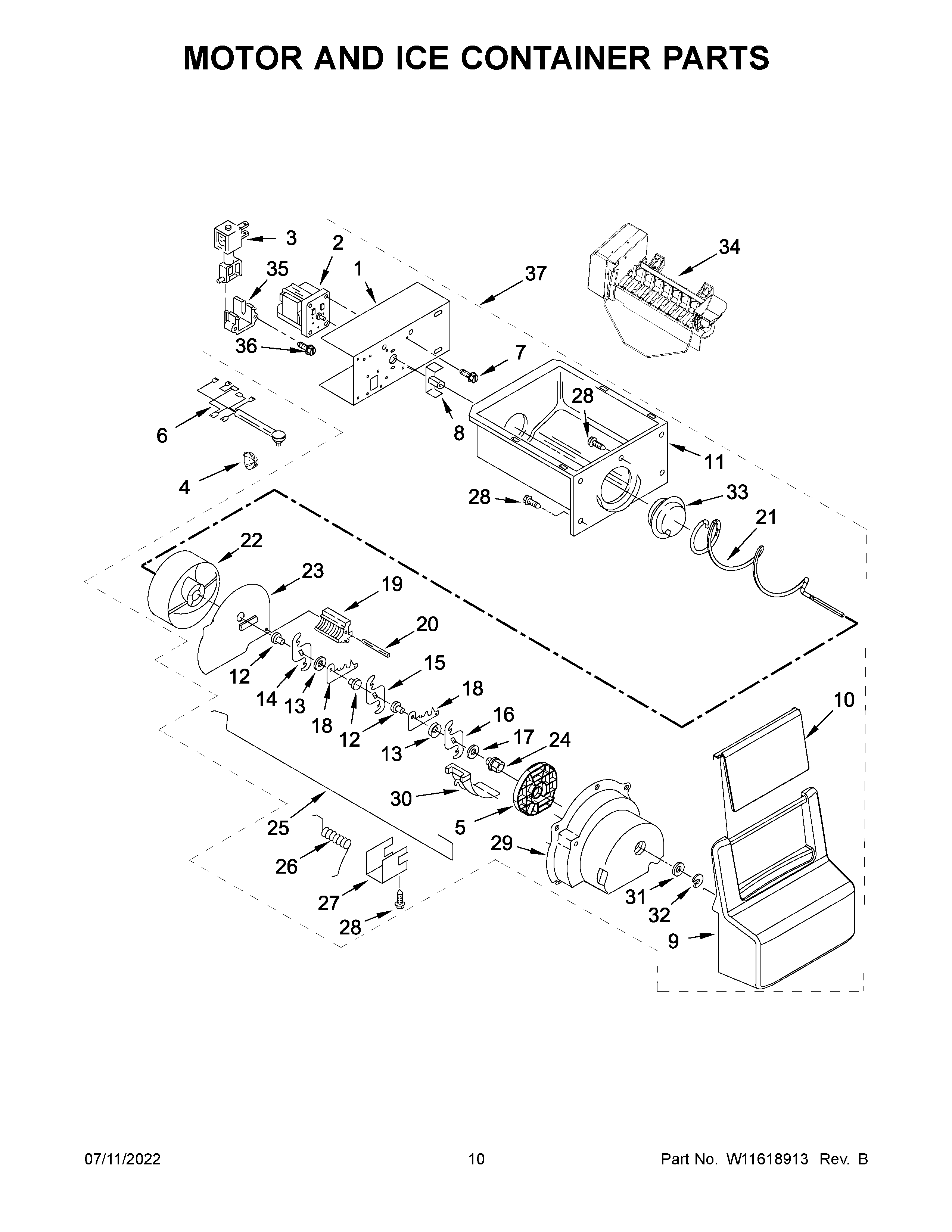 MOTOR AND ICE CONTAINER PARTS