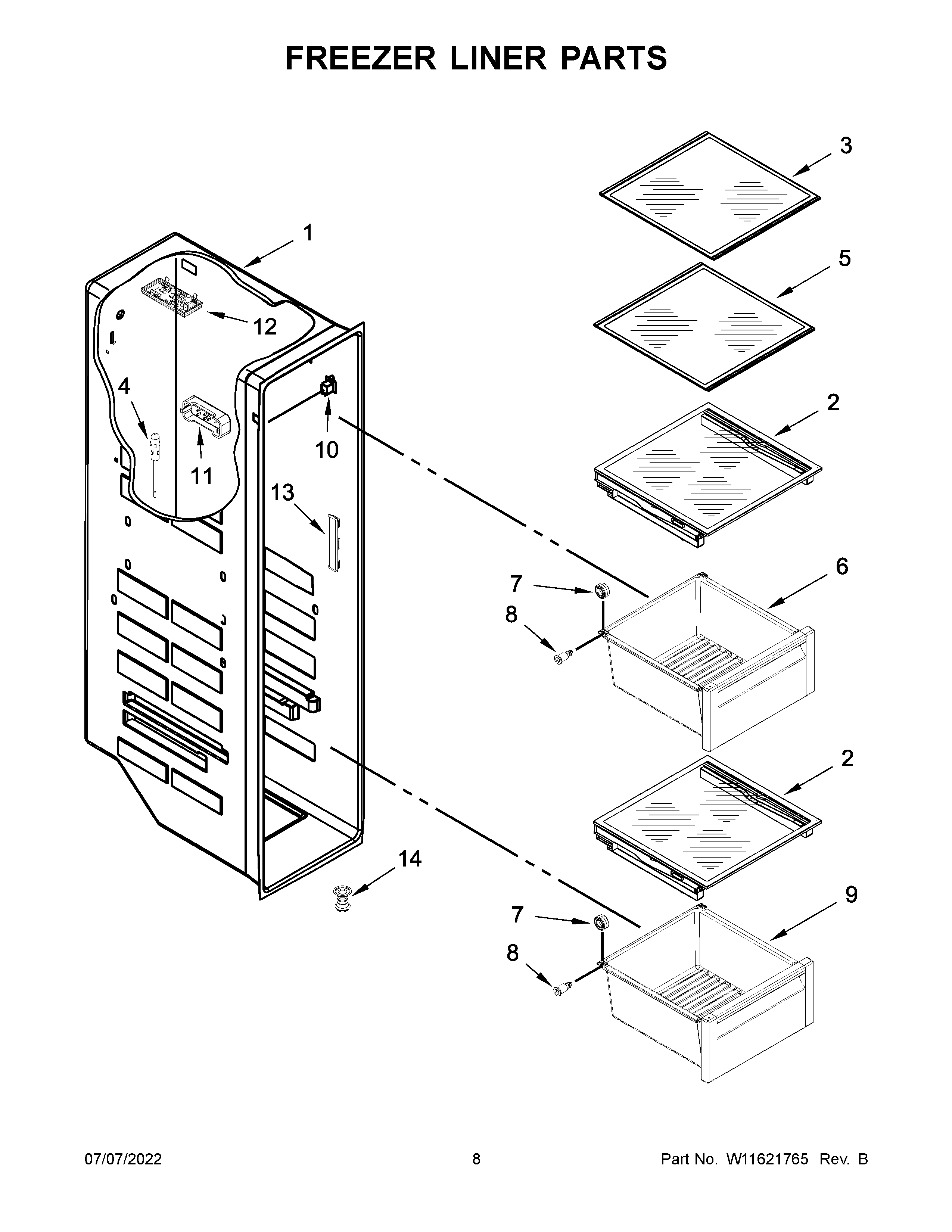 Freezer liner parts