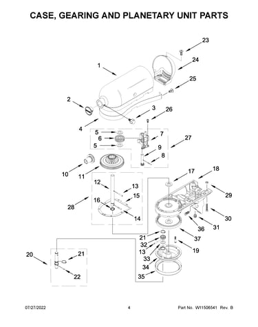 Case, gearing and planetary unit parts
