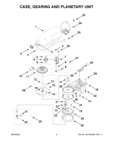 Case, gearing and planetary unit